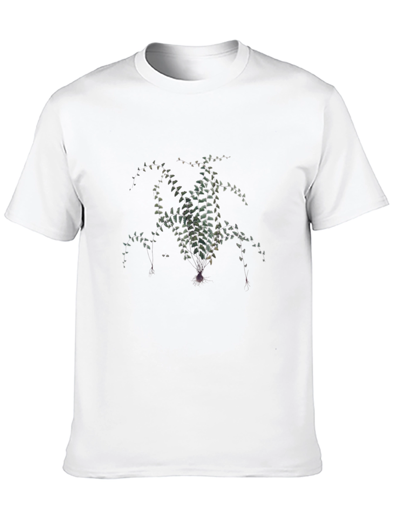 Black T-Shirt with Botanical Fern Print
