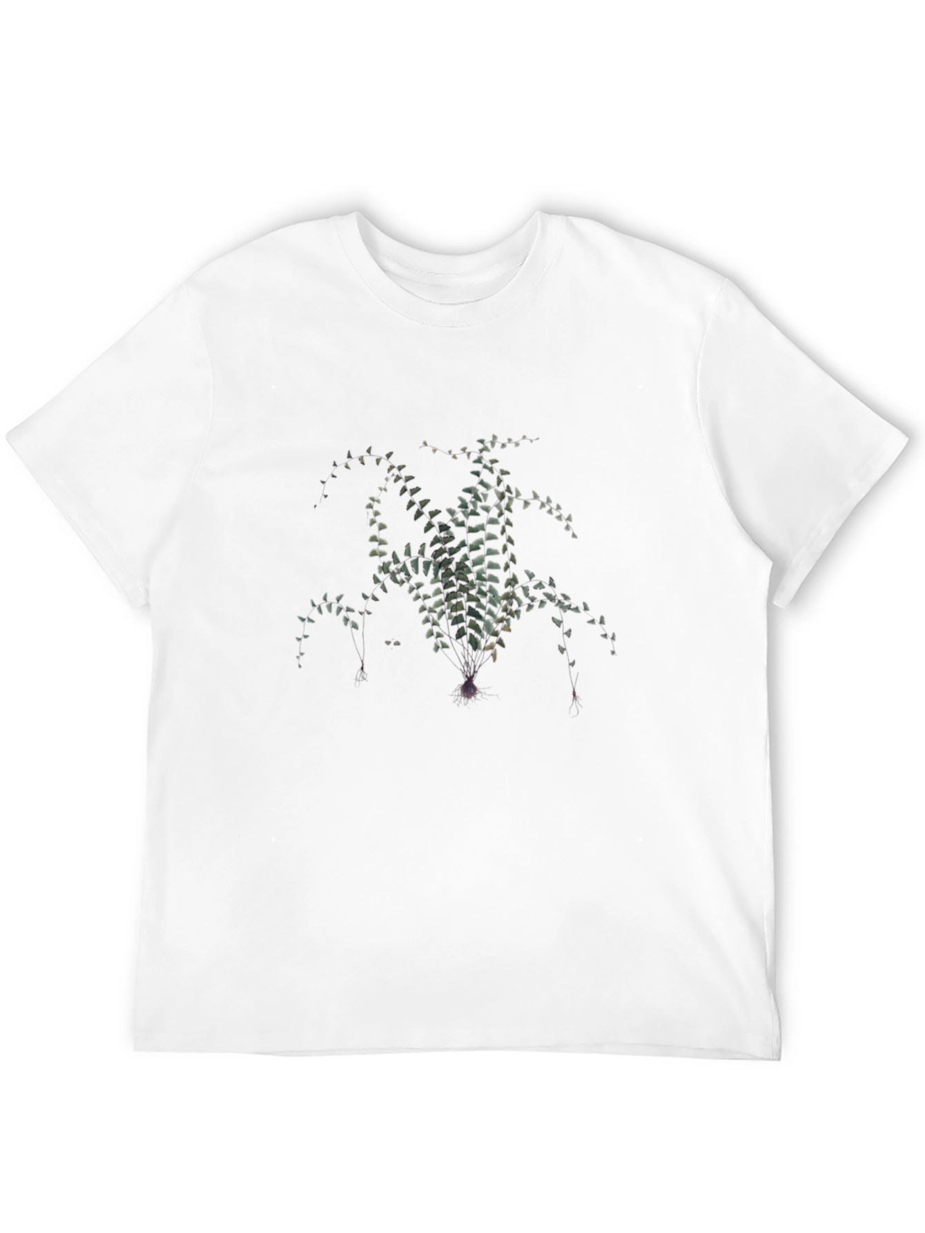 Black T-Shirt with Botanical Fern Print