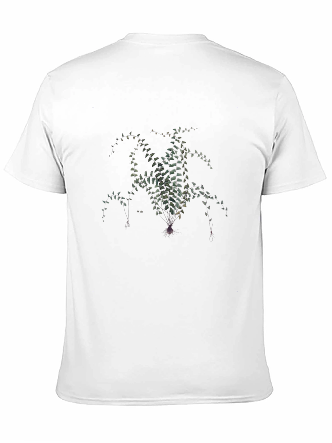 Black T-Shirt with Botanical Fern Print
