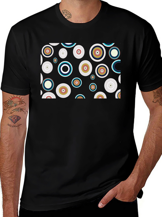Retro Circle Pattern Black T-Shirt