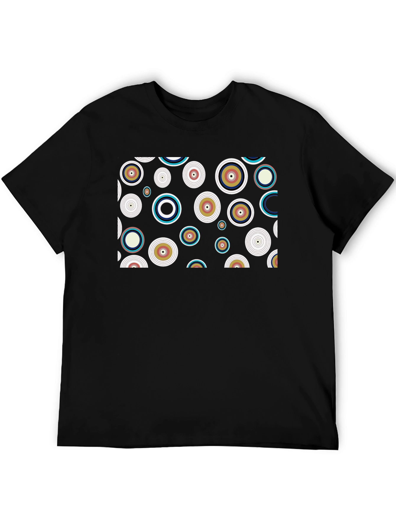 Retro Circle Pattern Black T-Shirt