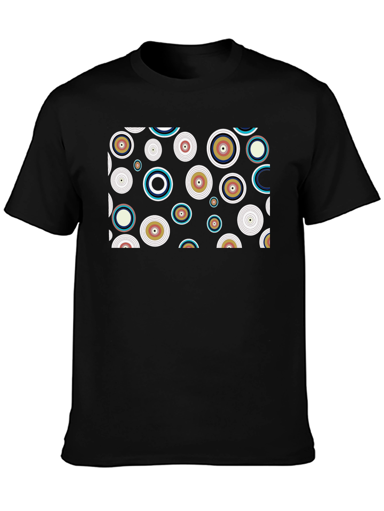 Retro Circle Pattern Black T-Shirt