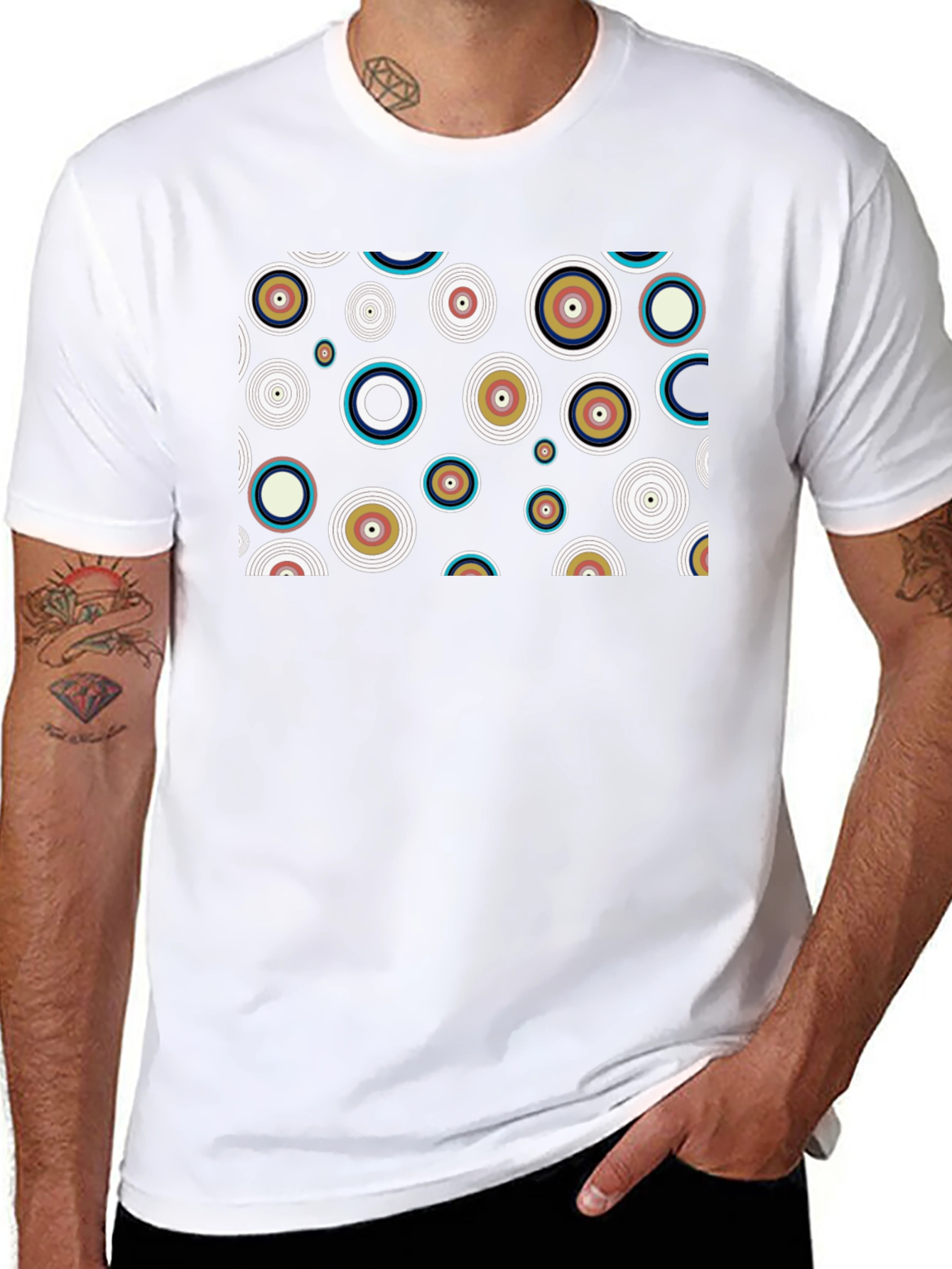 Retro Circle Pattern Black T-Shirt