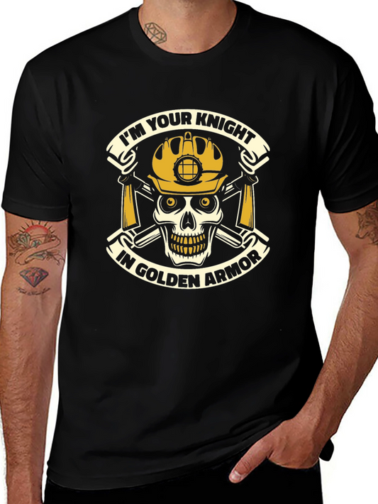 Im Your Knight in Golden Armor - Funny Skull Graphic T-Shirt