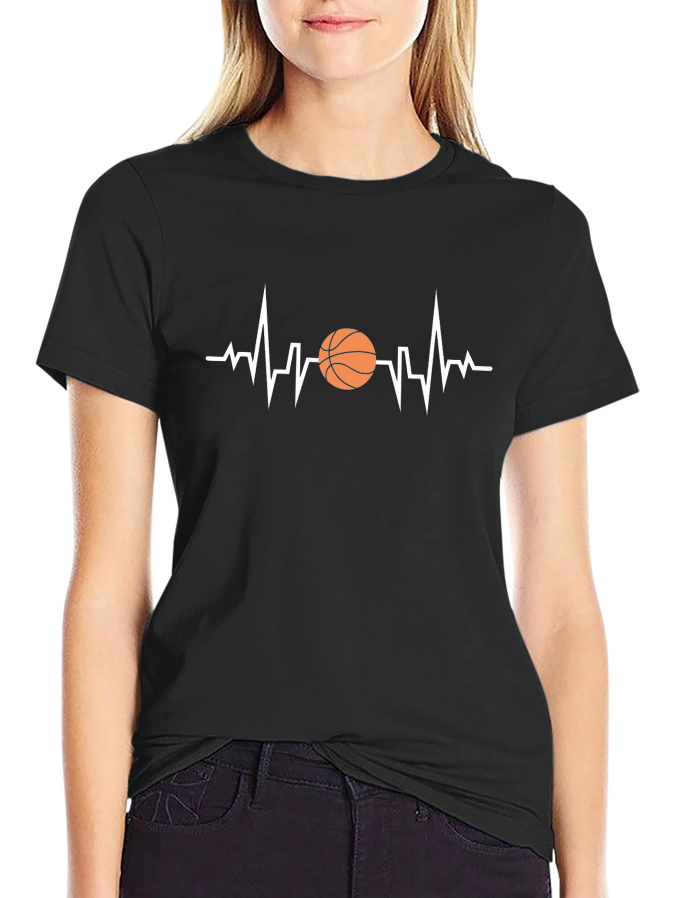 Basketball Heartbeat Graphic Tee - Black