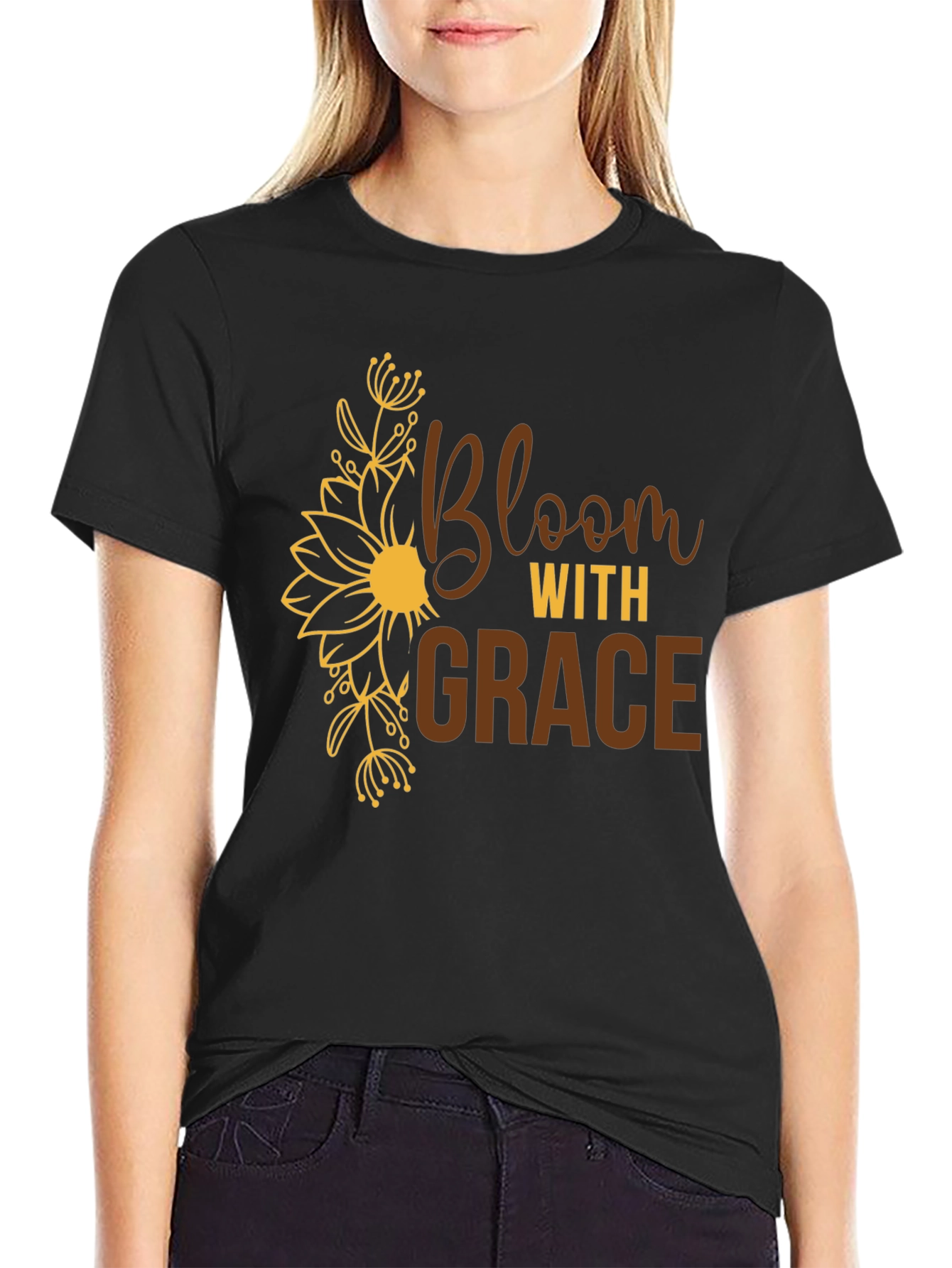 Bloom with Grace Black Graphic Tee