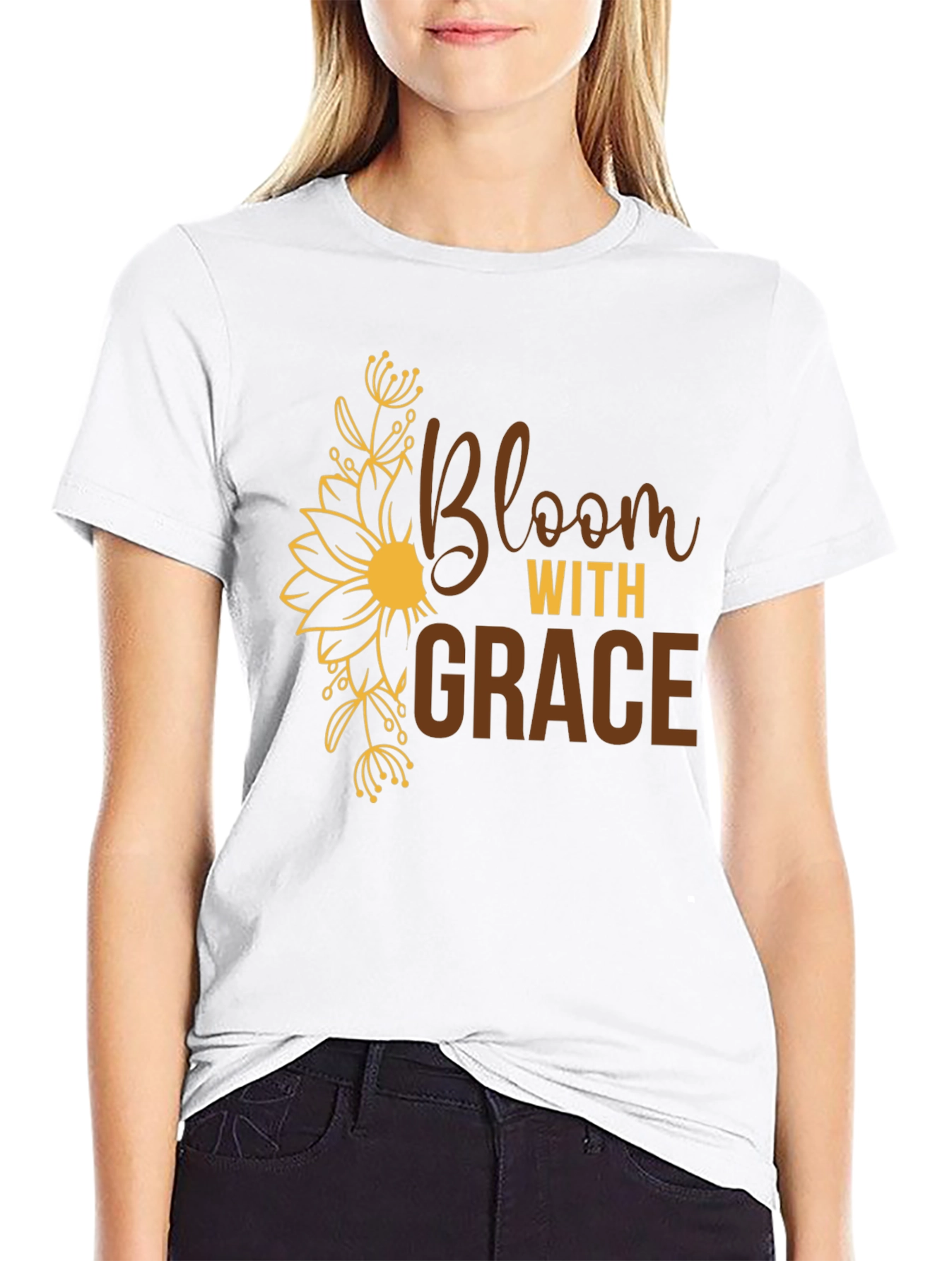 Bloom with Grace Black Graphic Tee