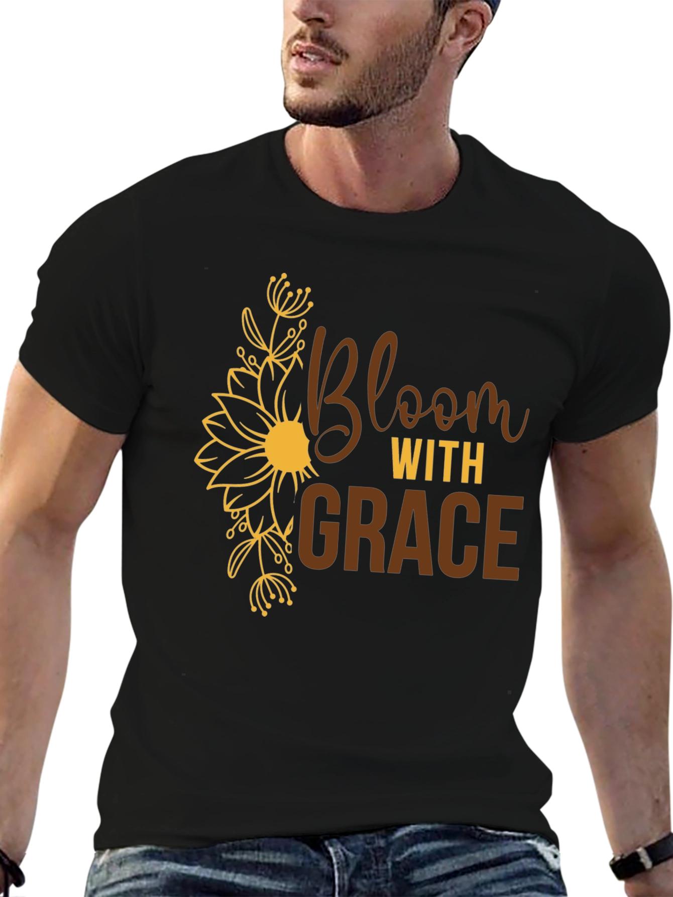 Bloom with Grace Black Graphic Tee