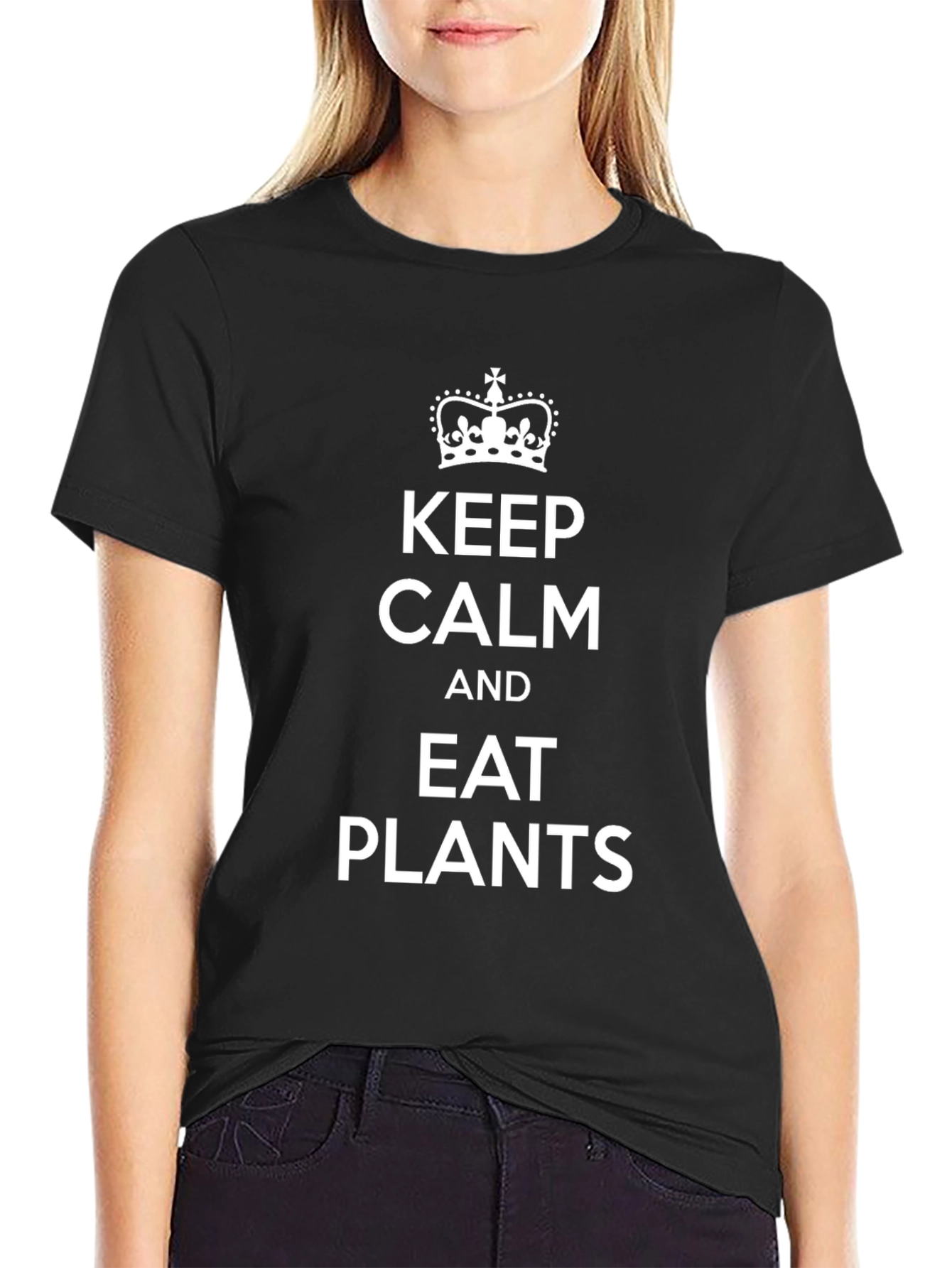Keep Calm Eat Plants Black Graphic T-Shirt
