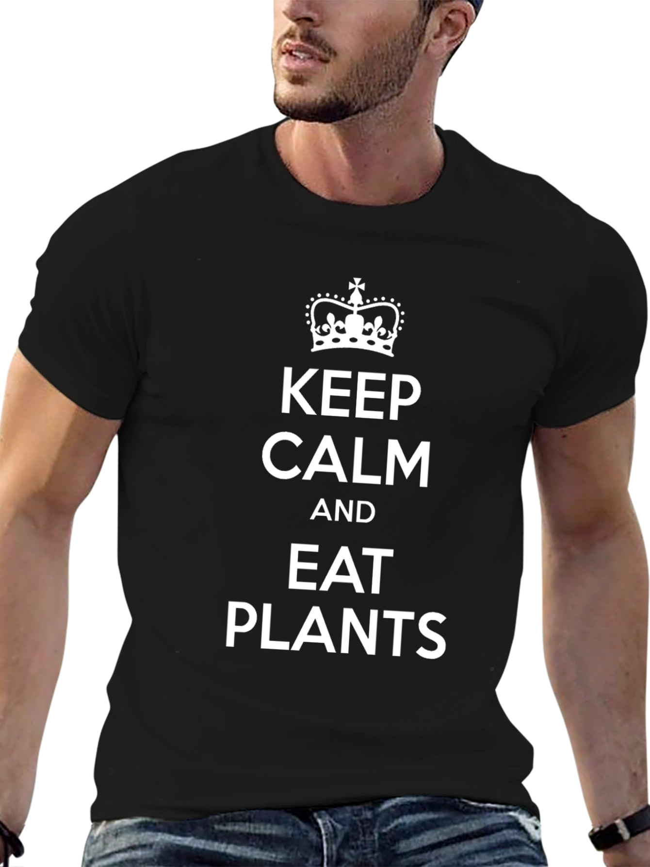 Keep Calm Eat Plants Black Graphic T-Shirt