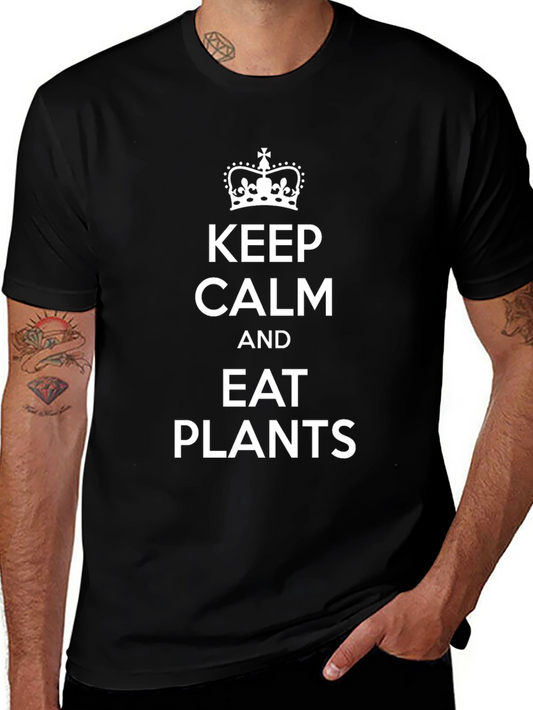 Keep Calm Eat Plants Black Graphic T-Shirt