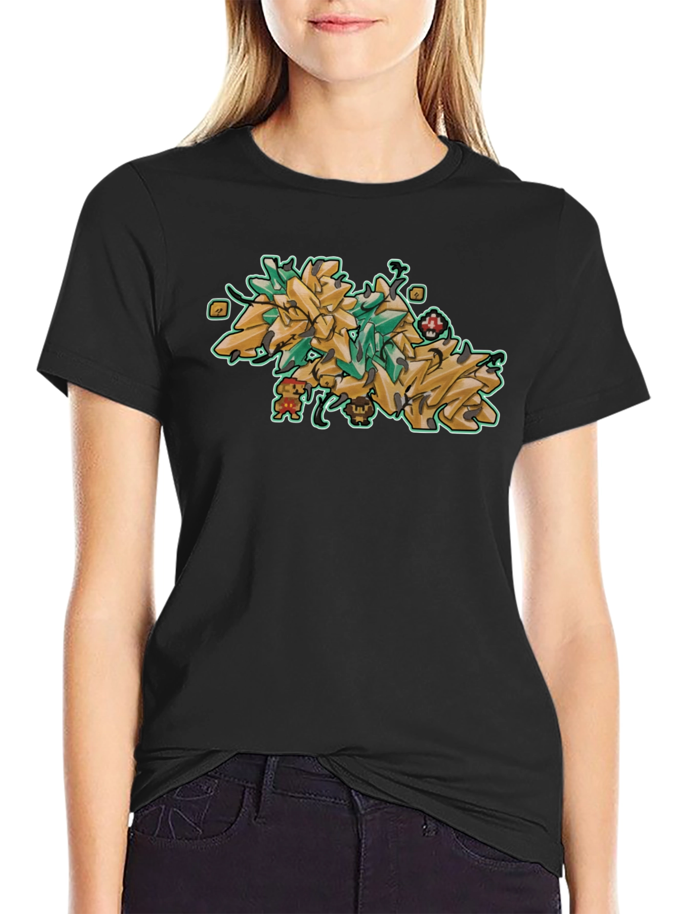 Mario Graffiti Art Black T-Shirt