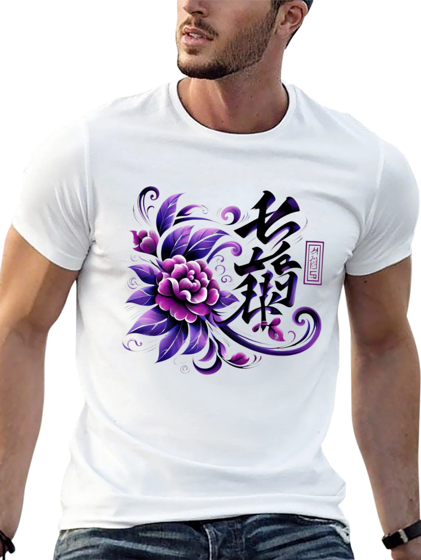 Floral Kanji T-Shirt - Japanese Inspired Design