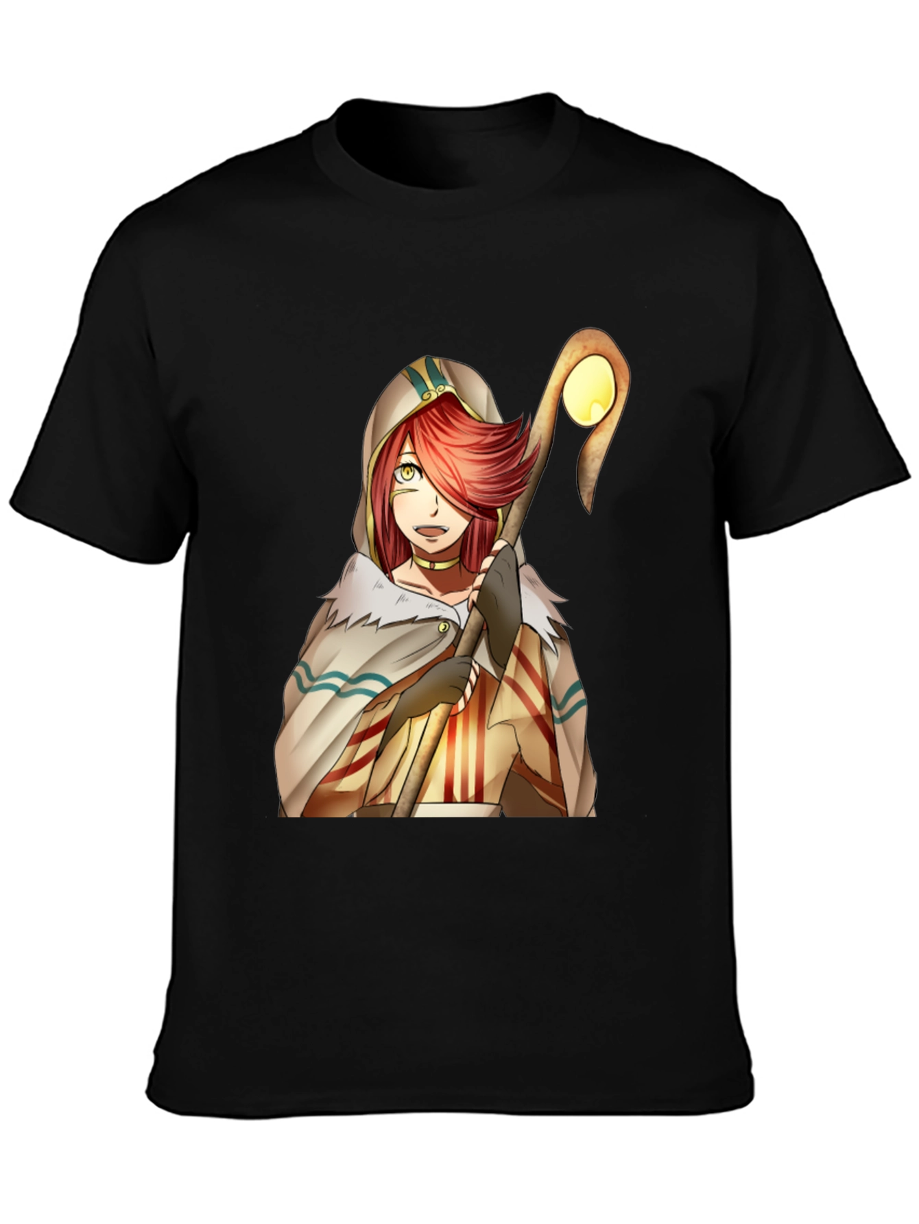 Anime Character Graphic Tee - Black Cotton T-Shirt