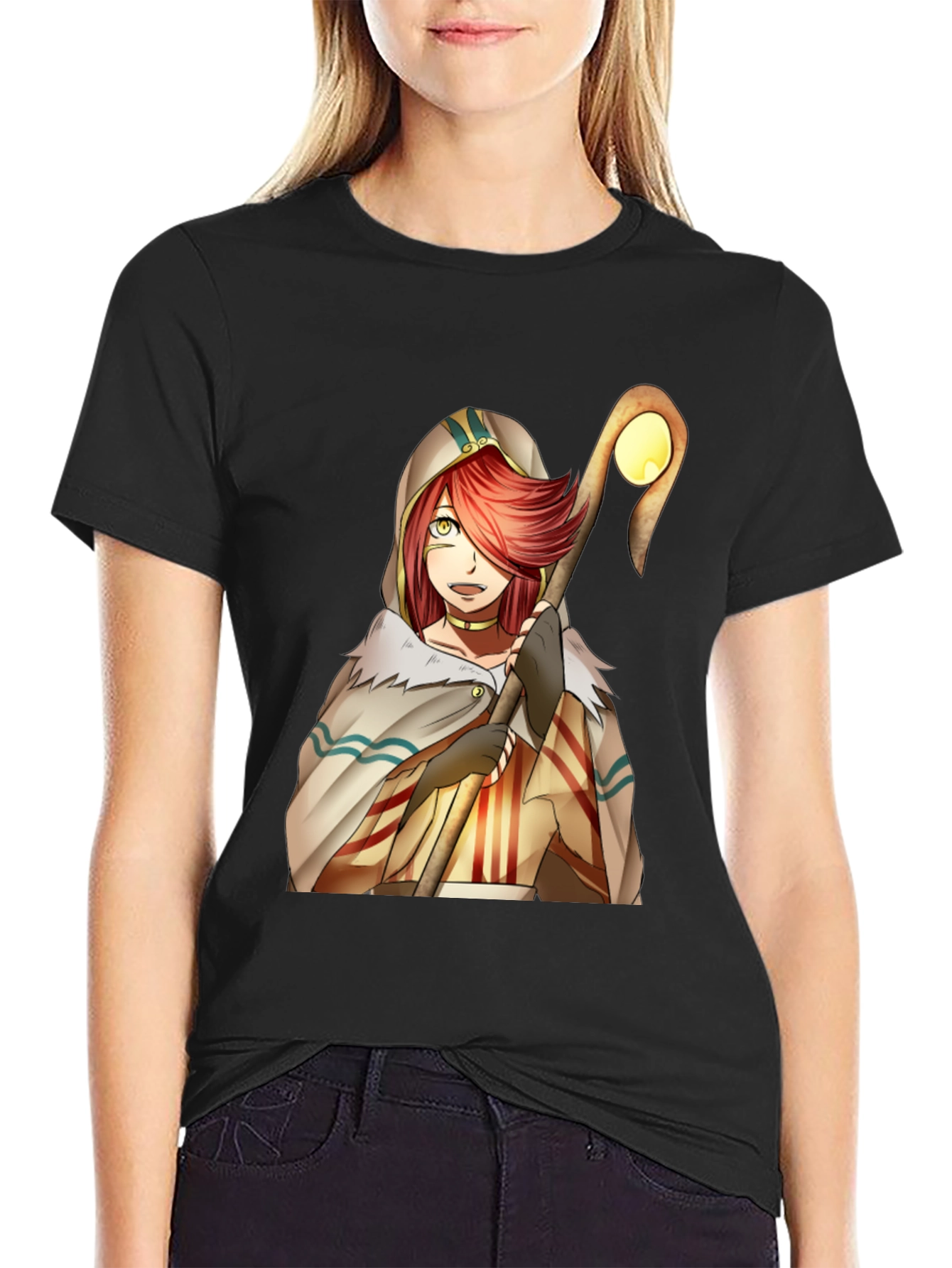 Anime Character Graphic Tee - Black Cotton T-Shirt