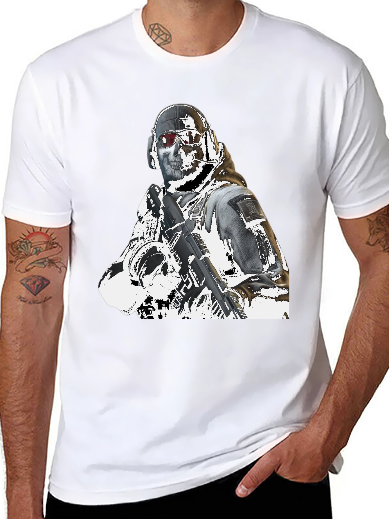 Tactical Soldier Graphic Tee - Black Cotton T-Shirt