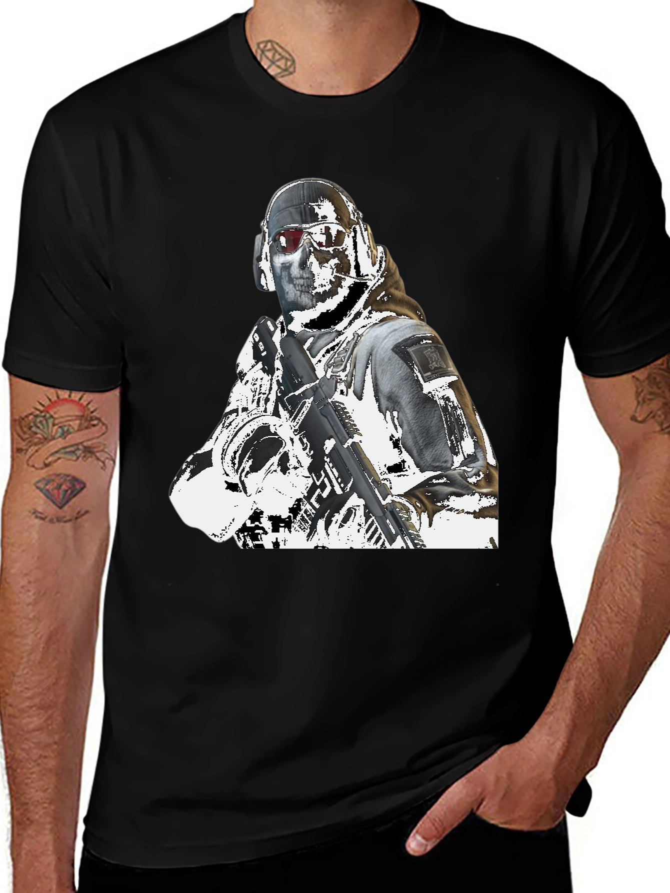 Tactical Soldier Graphic Tee - Black Cotton T-Shirt