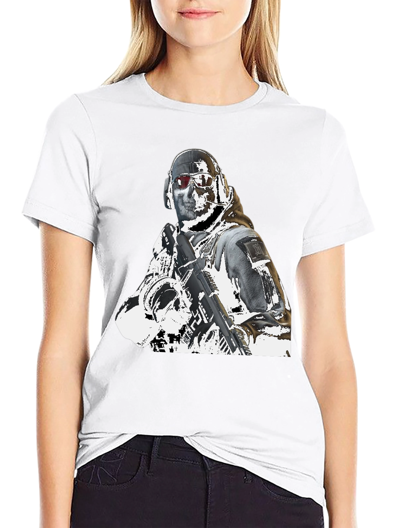 Tactical Soldier Graphic Tee - Black Cotton T-Shirt