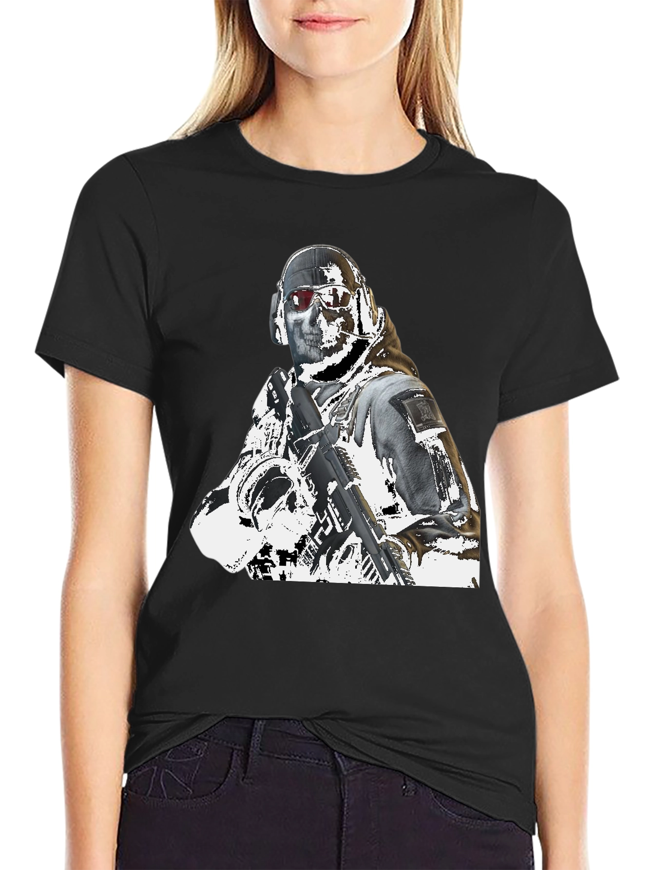 Tactical Soldier Graphic Tee - Black Cotton T-Shirt