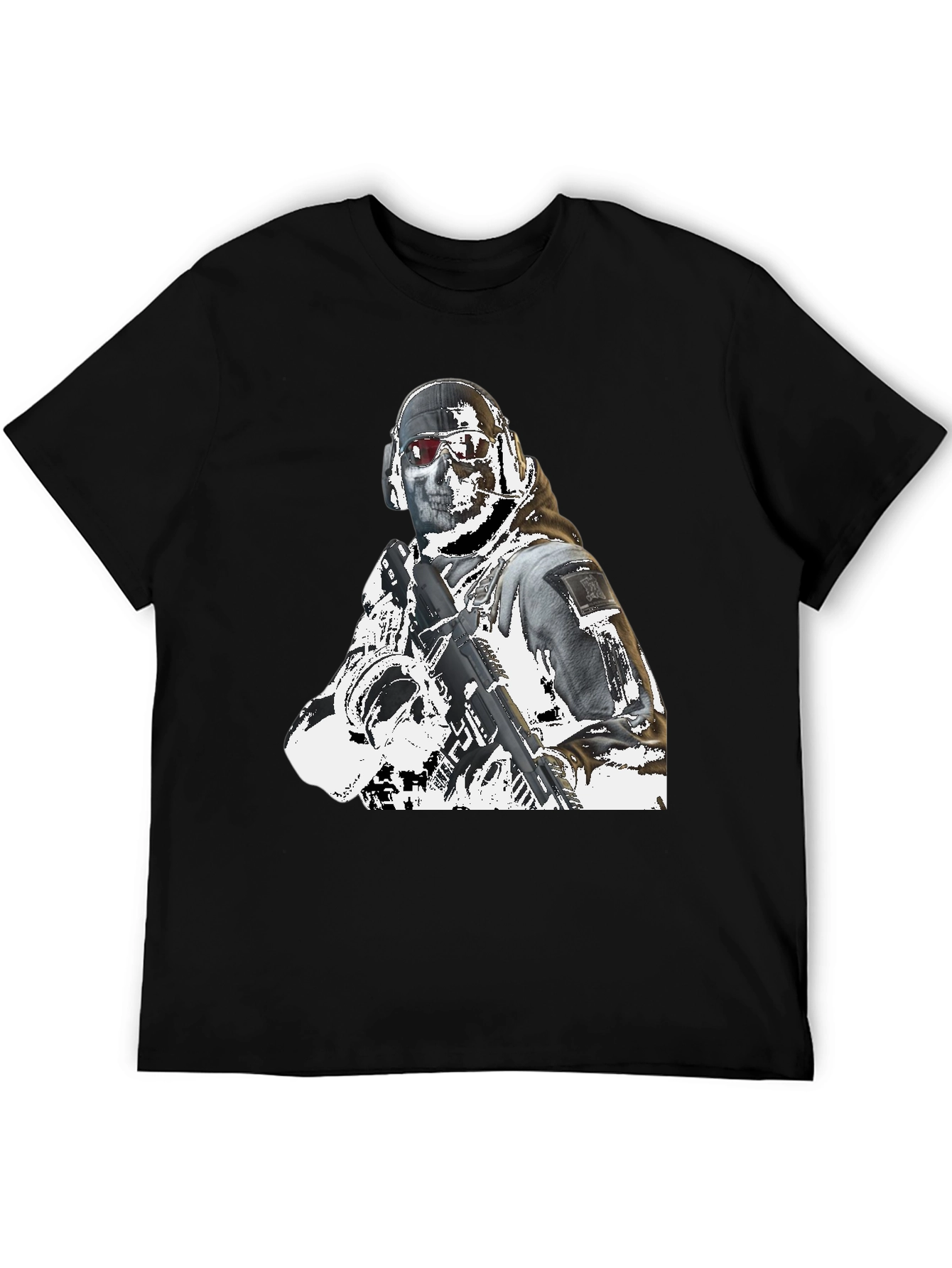 Tactical Soldier Graphic Tee - Black Cotton T-Shirt