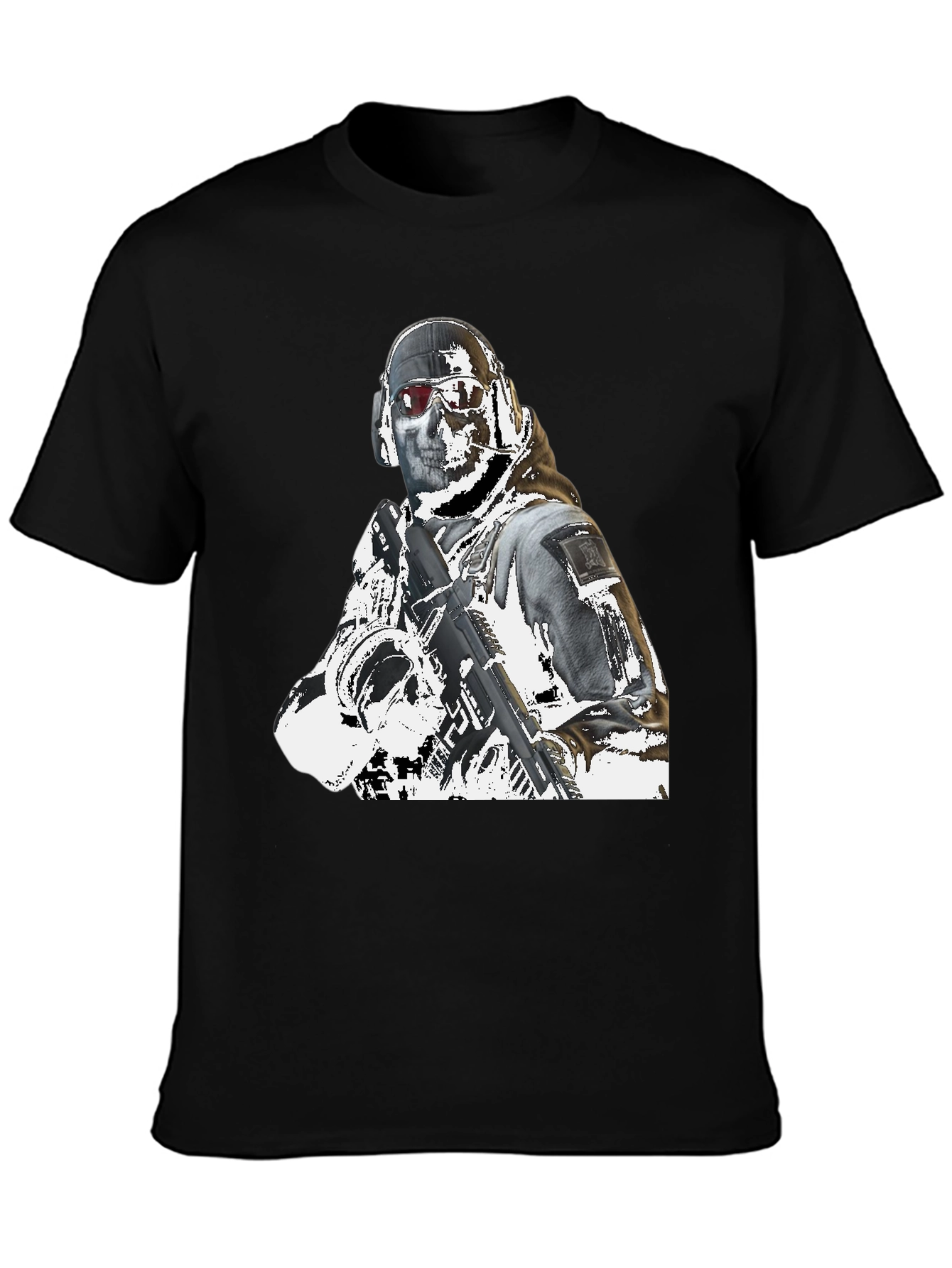 Tactical Soldier Graphic Tee - Black Cotton T-Shirt