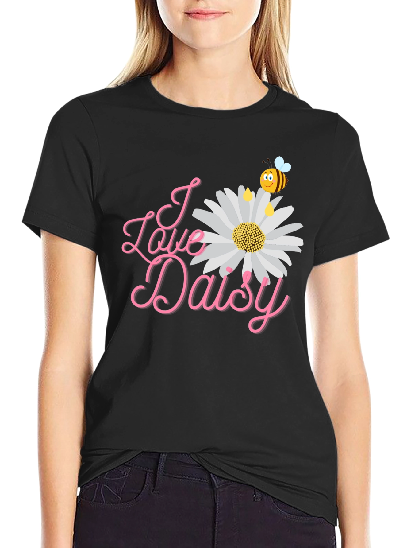 I Love Daisy Black T-Shirt