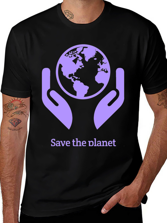 Save the Planet T-Shirt - Earth in Hands Graphic Tee