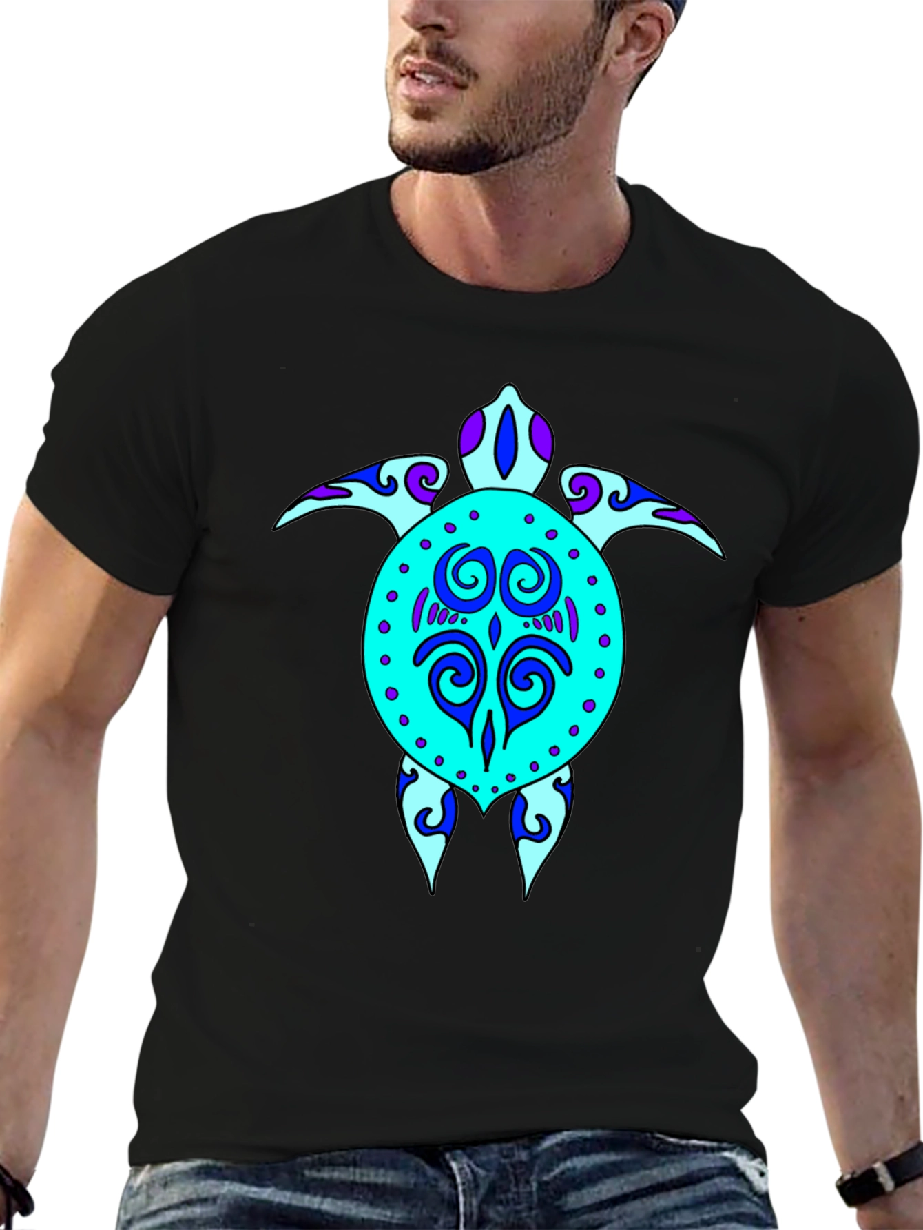 Turtle Graphic Tee - Stylish Black Cotton T-Shirt