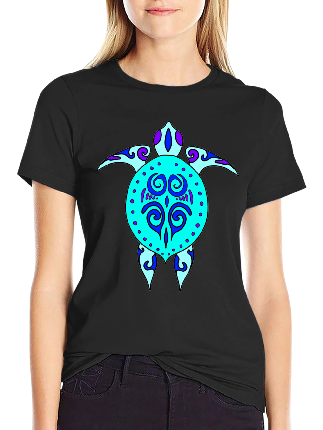 Turtle Graphic Tee - Stylish Black Cotton T-Shirt