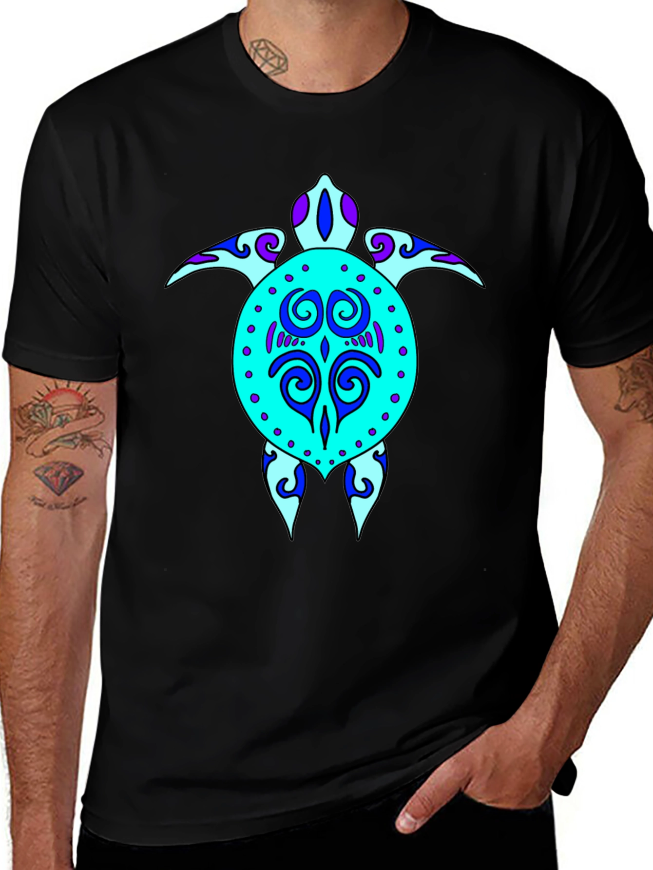 Turtle Graphic Tee - Stylish Black Cotton T-Shirt