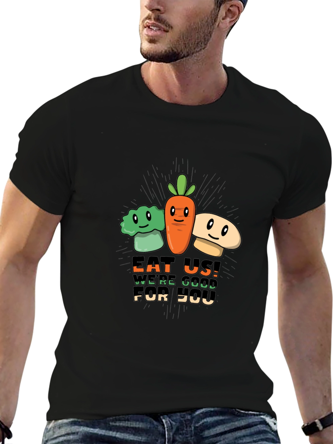 Eat Us! Vegetable Graphic Print Black Tee