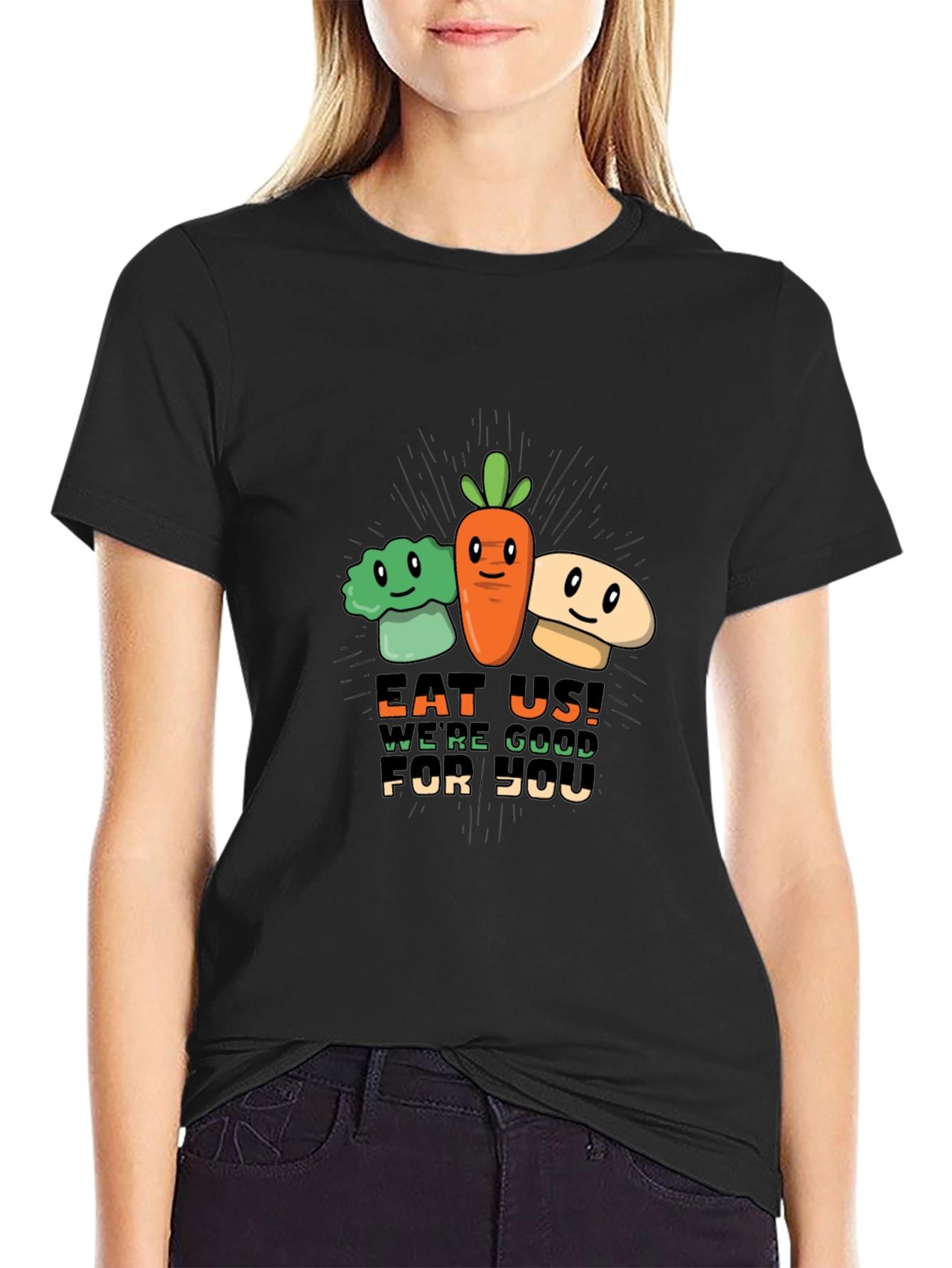 Eat Us! Vegetable Graphic Print Black Tee
