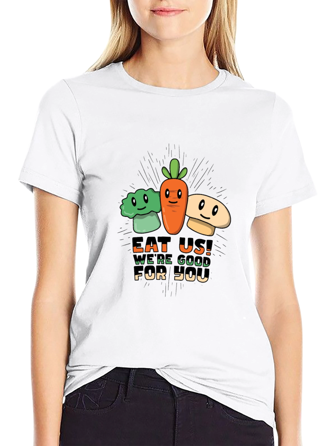Eat Us! Vegetable Graphic Print Black Tee