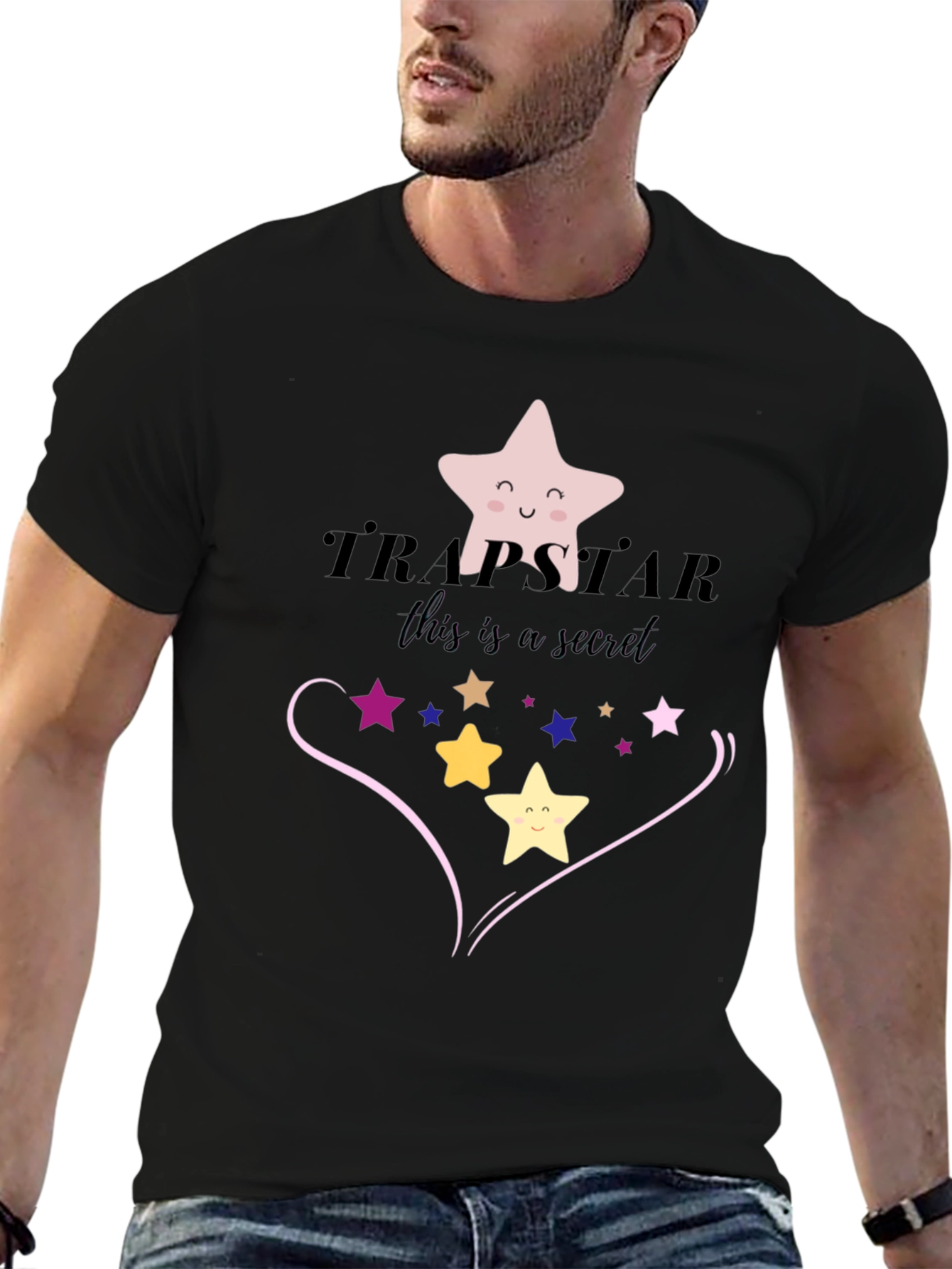 Trapsatar Black T-Shirt with Star Design