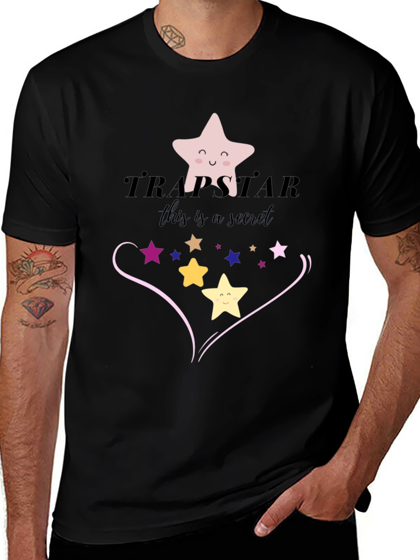 Trapsatar Black T-Shirt with Star Design