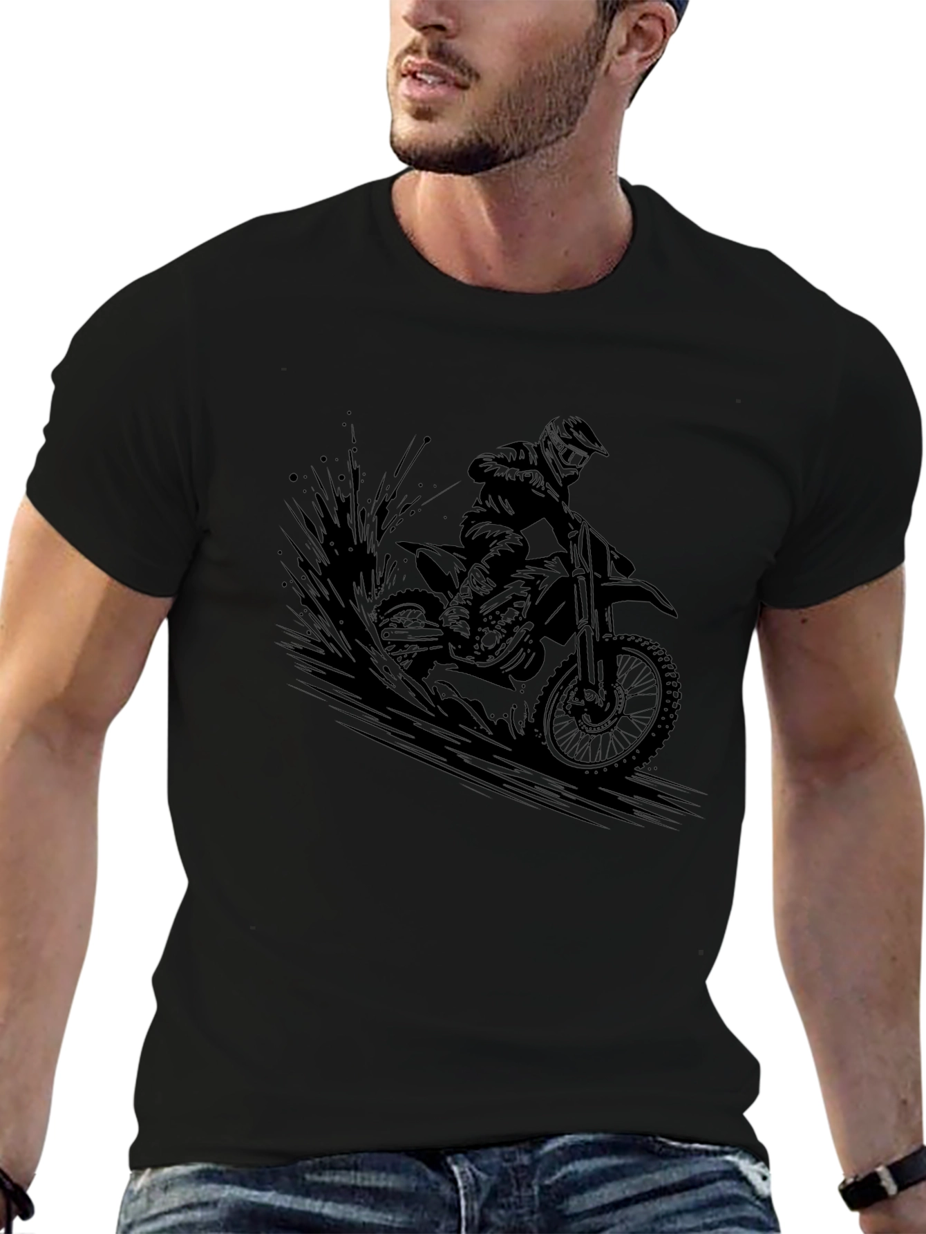 Mens Black Motocross Graphic T-Shirt