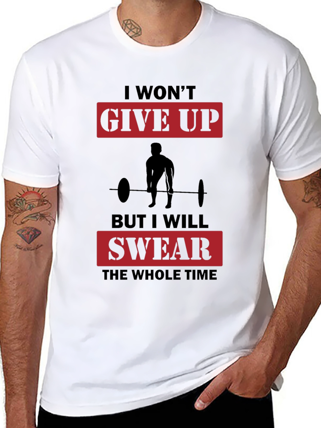 Gym Motivation T-Shirt - I Wont Give Up Slogan