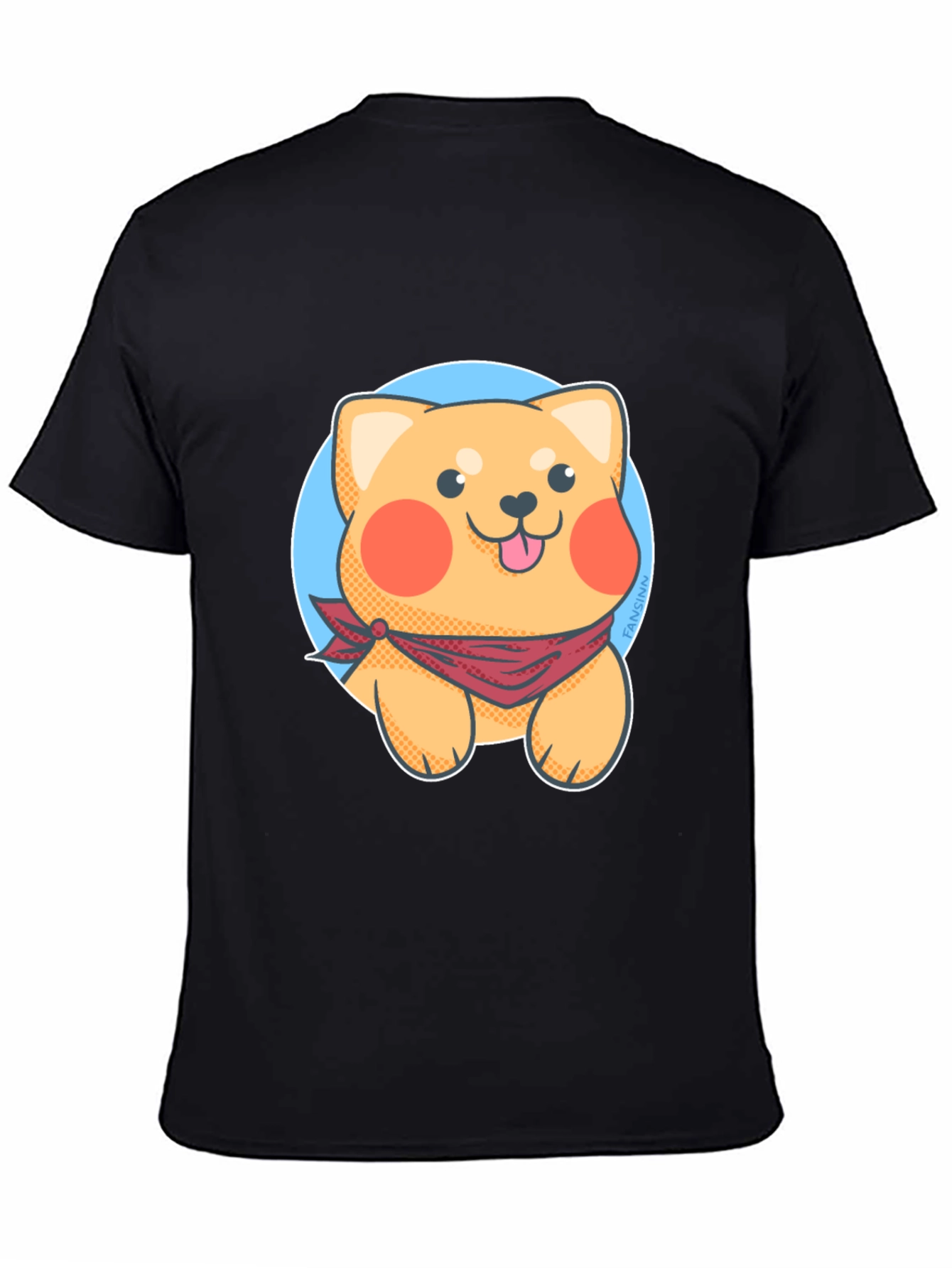 Cute Cartoon Dog Graphic Tee - Black