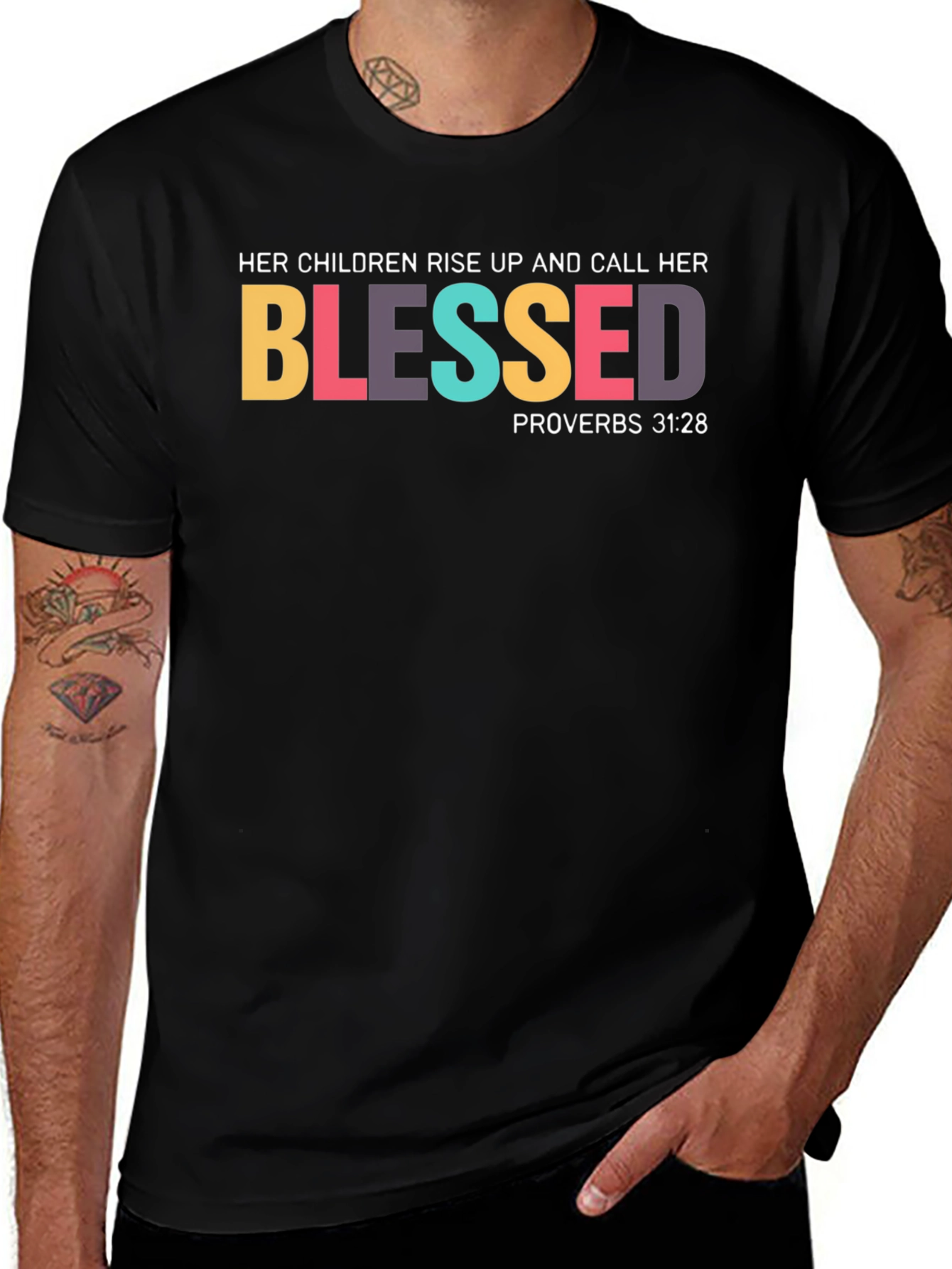 Blessed Proverbs 31:28 Black T-Shirt
