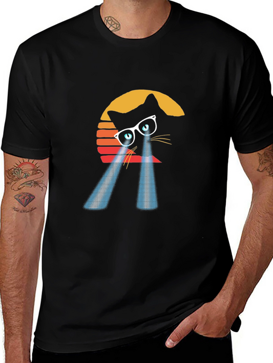 Retro Cat Laser Eyes T-Shirt - Black