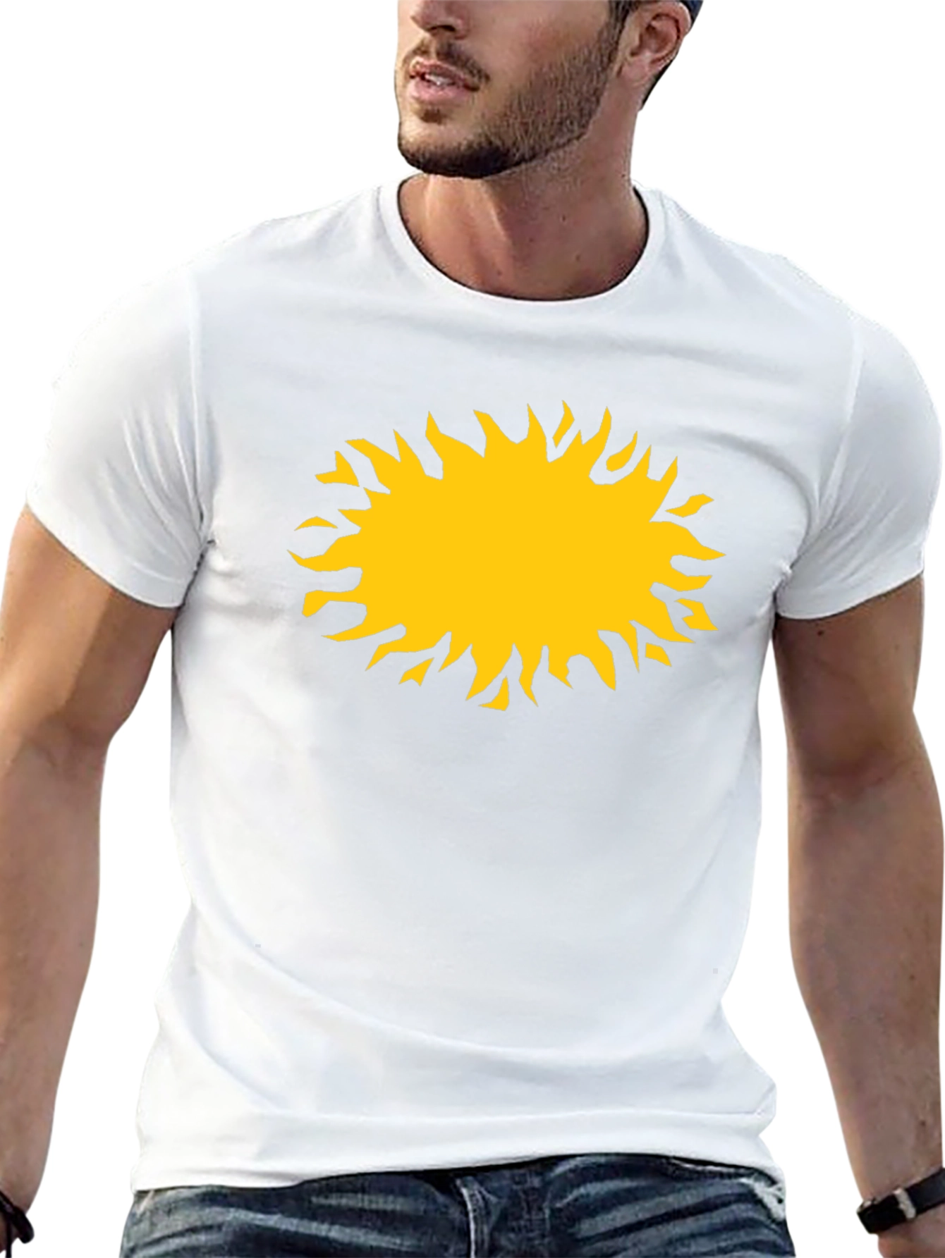 Black T-Shirt with Yellow Sun Graphic