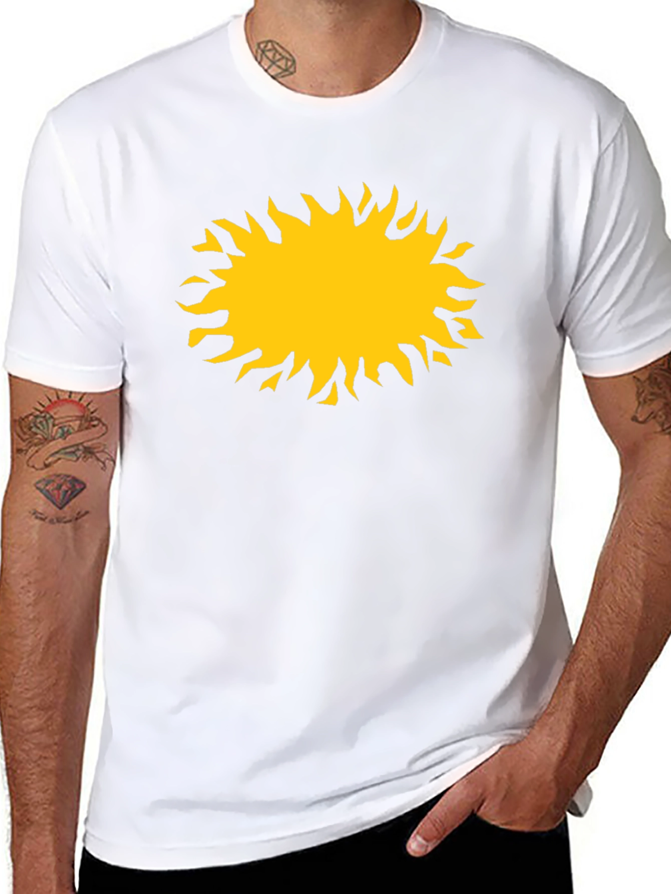 Black T-Shirt with Yellow Sun Graphic