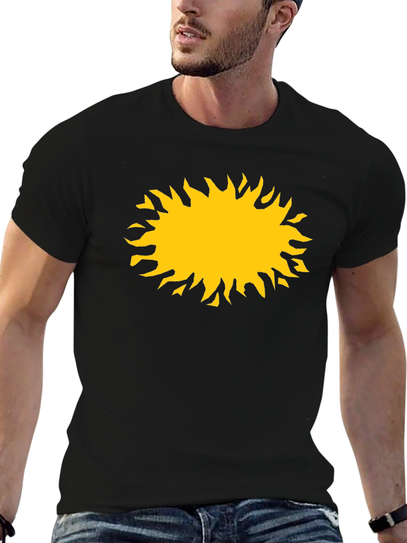 Black T-Shirt with Yellow Sun Graphic