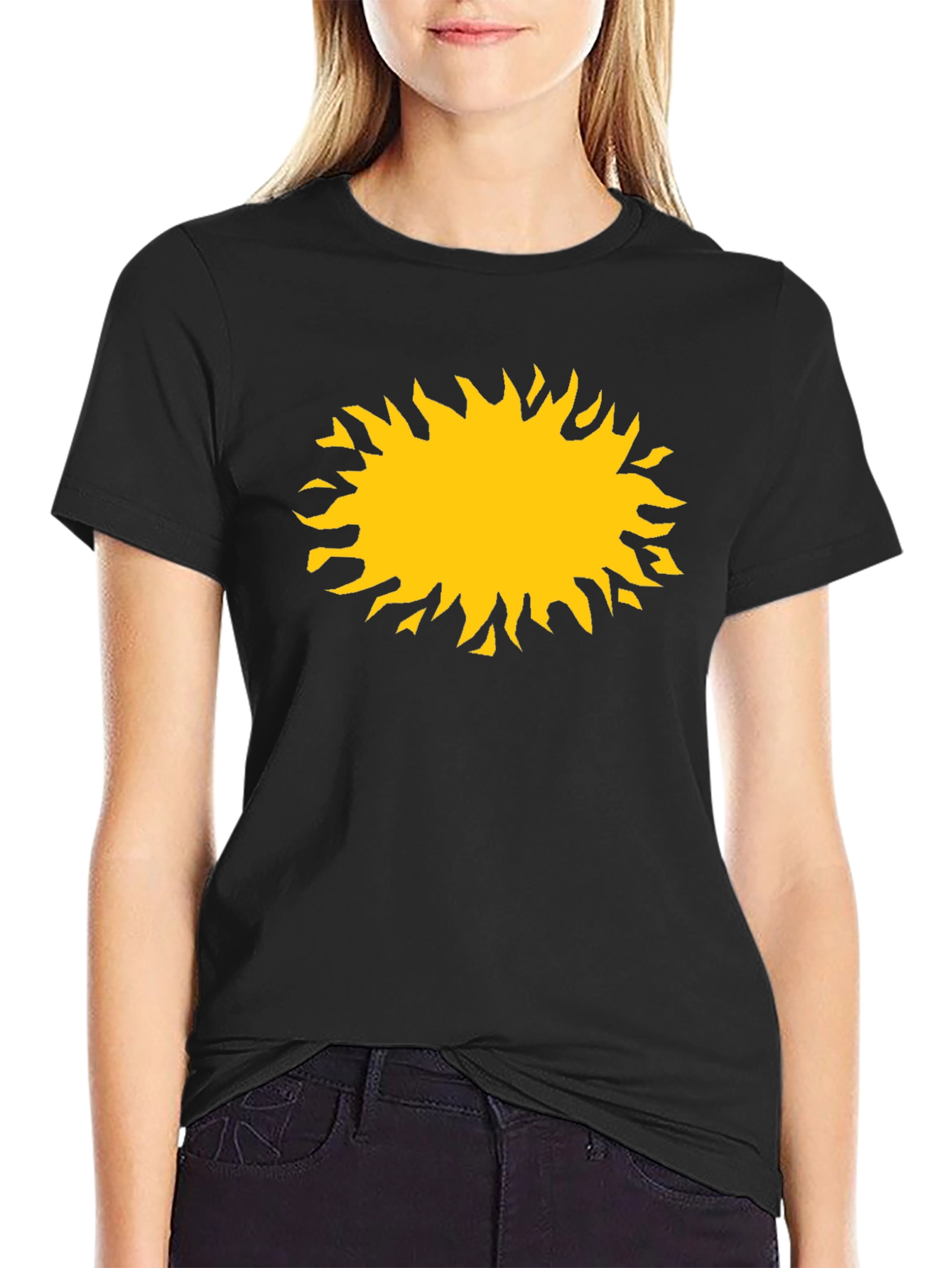 Black T-Shirt with Yellow Sun Graphic