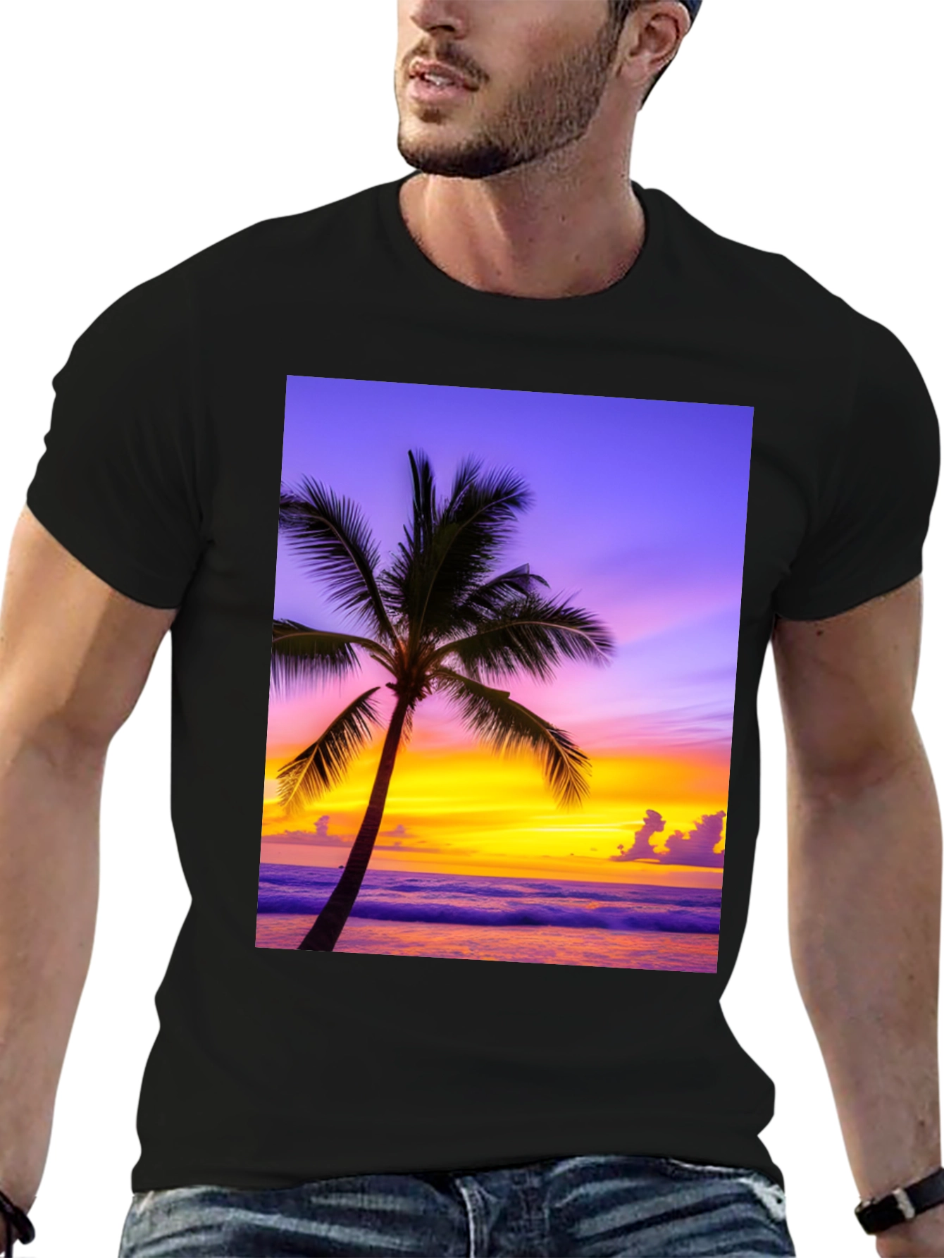 Tropical Sunset Palm Tree Graphic Tee
