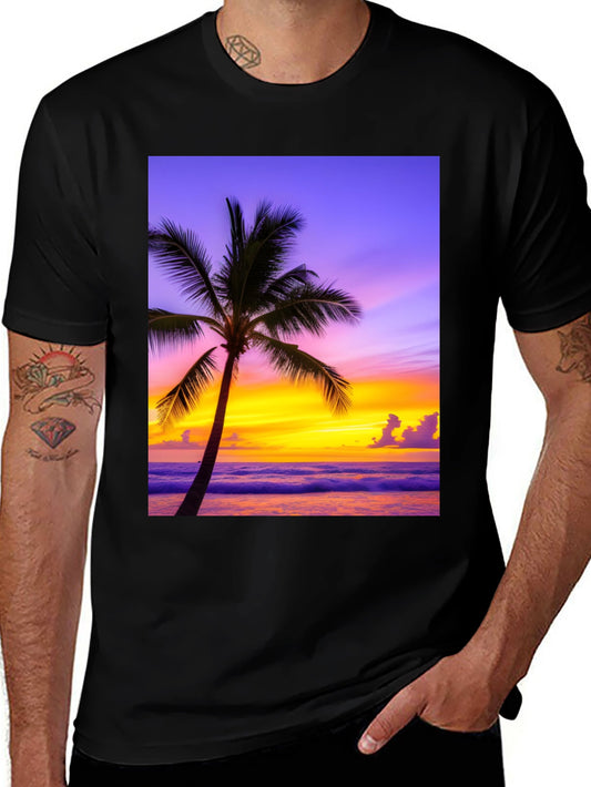 Tropical Sunset Palm Tree Graphic Tee