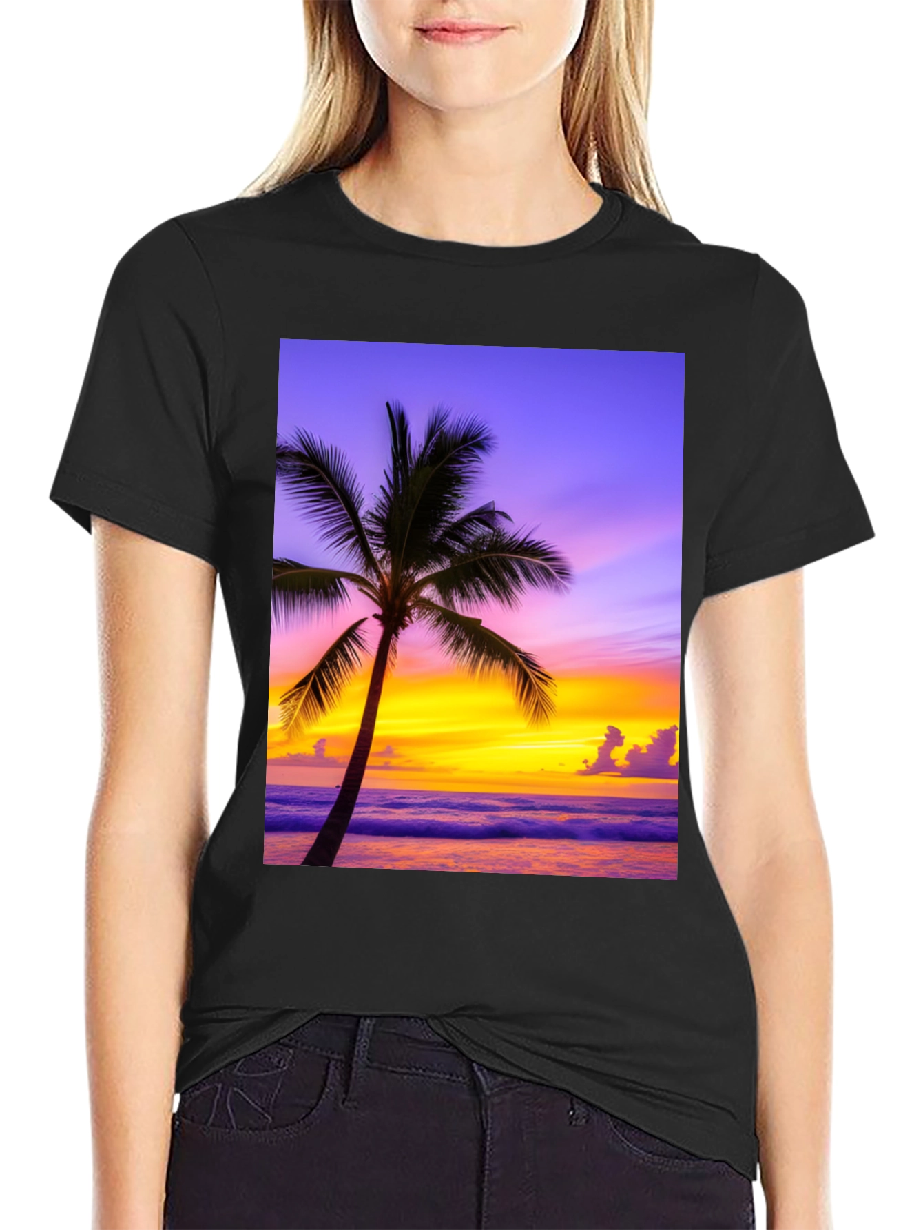 Tropical Sunset Palm Tree Graphic Tee