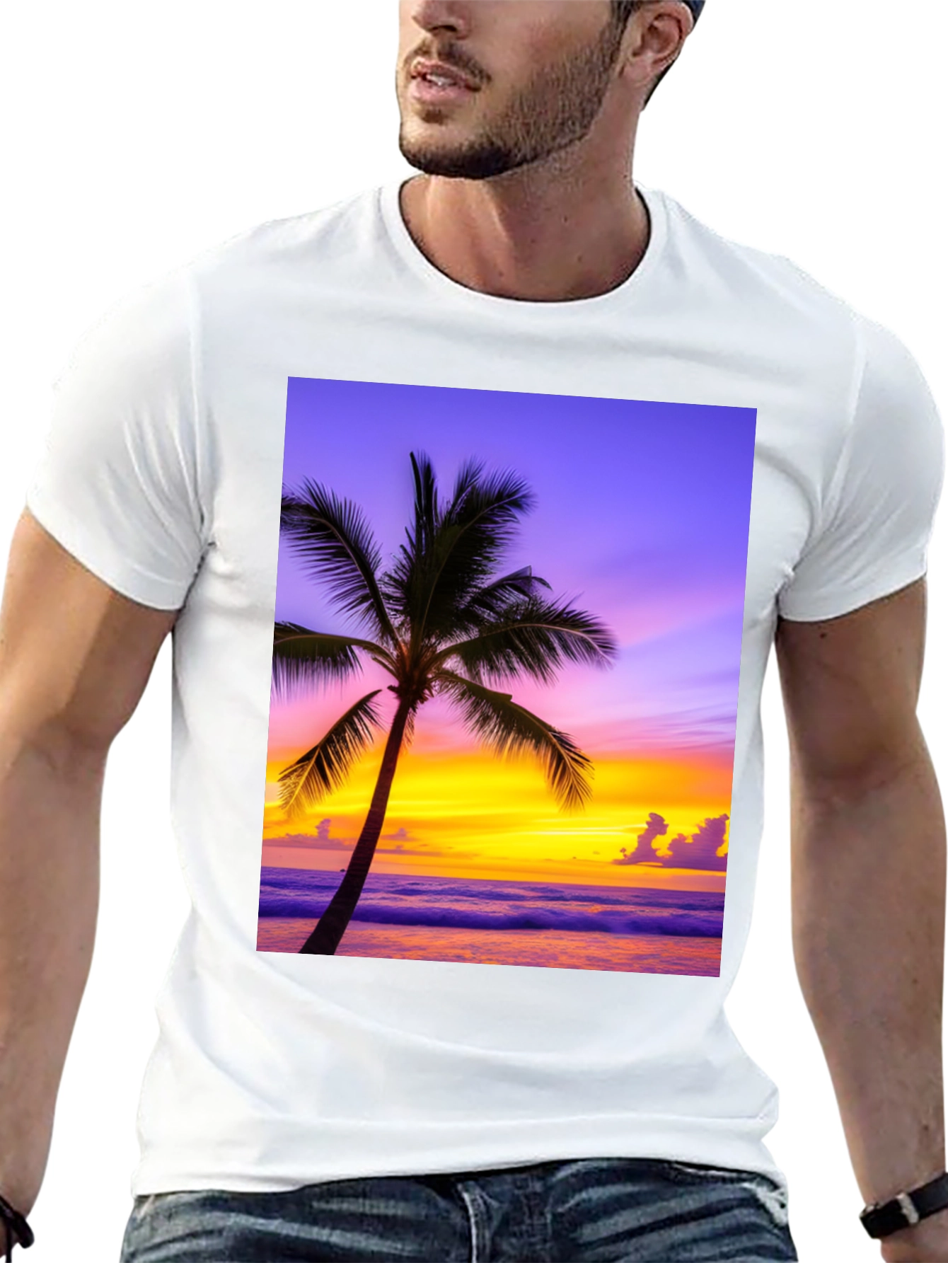 Tropical Sunset Palm Tree Graphic Tee
