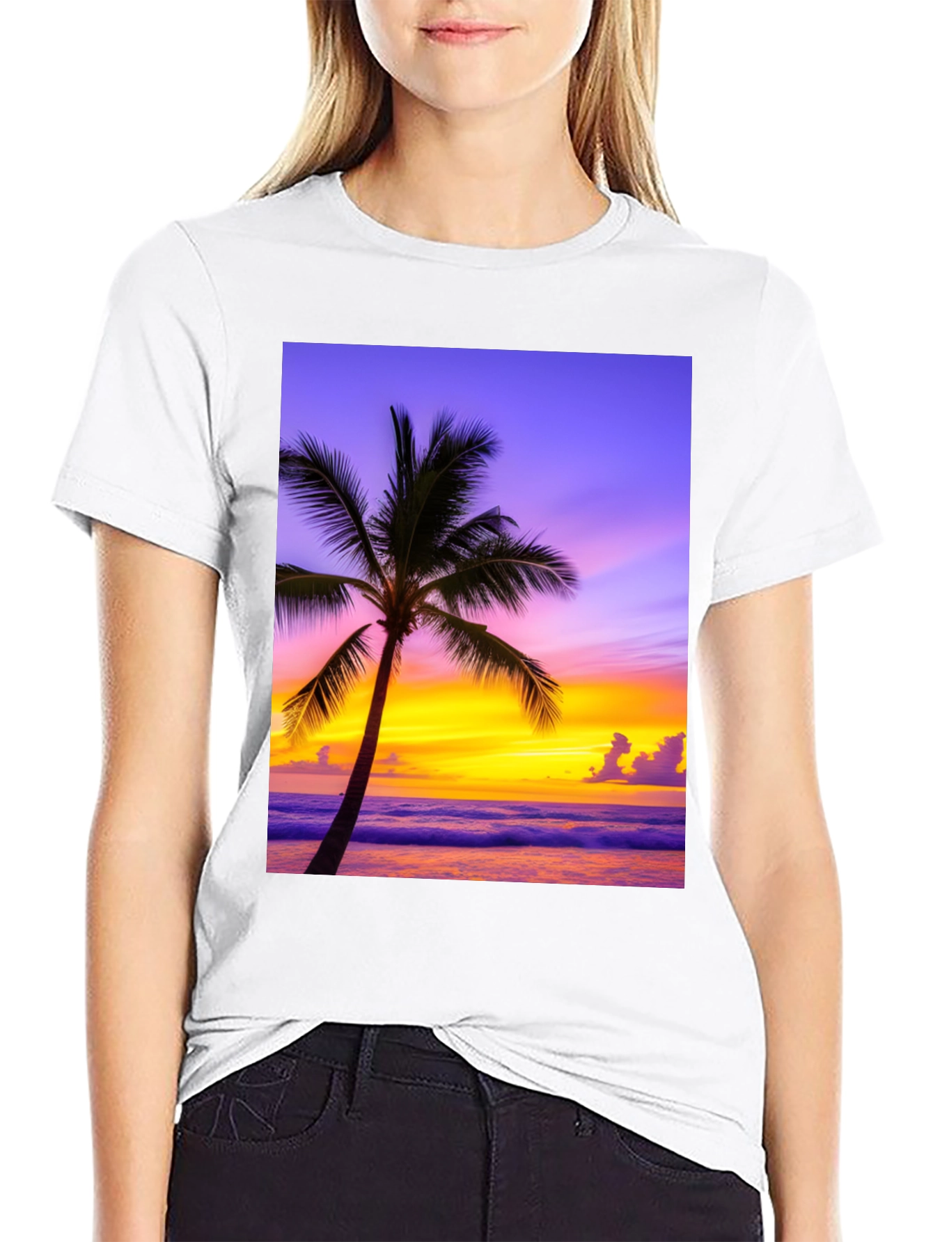 Tropical Sunset Palm Tree Graphic Tee
