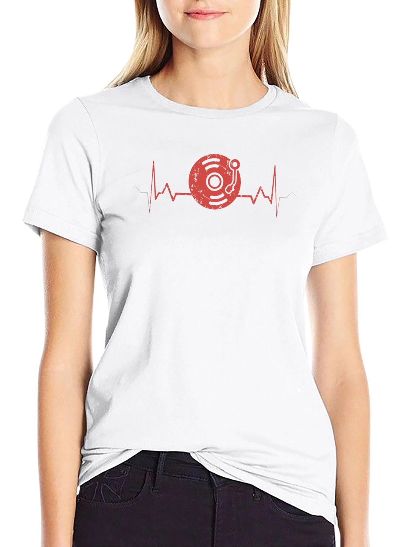 DJ Heartbeat Graphic Tee - Black Cotton Blend